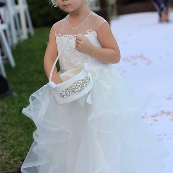 David’s Bridal Cap Sleeve Flower Girl Dress- Ivory - Picture 6 of 6